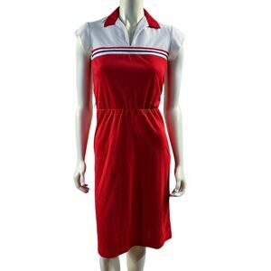 Vintage 70s Red White Tennis Dress Collared Sportswear Preppy A-Line XS/S 5-6